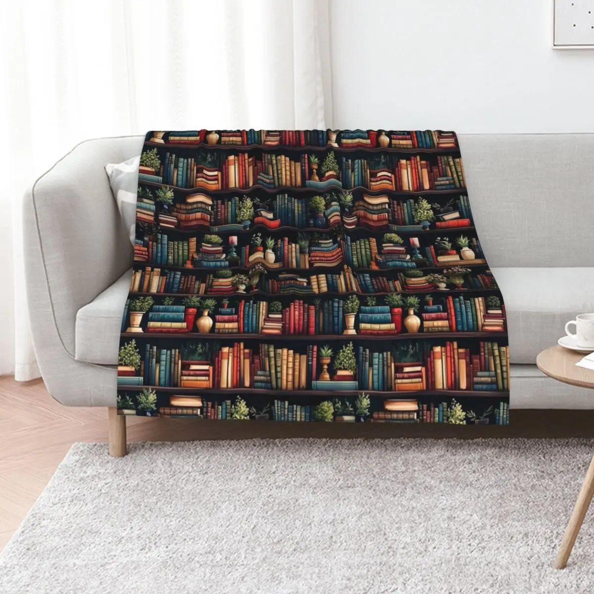 Bookshelf Throw Blanket Furrys Nap Soft Plush Plaid Moving Shaggy Designers Blankets
