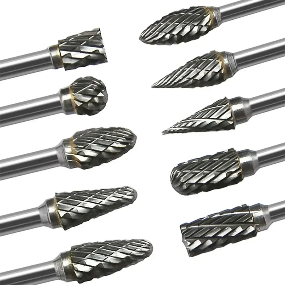 Carboneto sólido Rotary Burrs Bit, Arquivo Rotativo, Ferramentas Abrasivas, 3mm Shank, 6mm Diâmetro, 10 Tipos, 1Pc