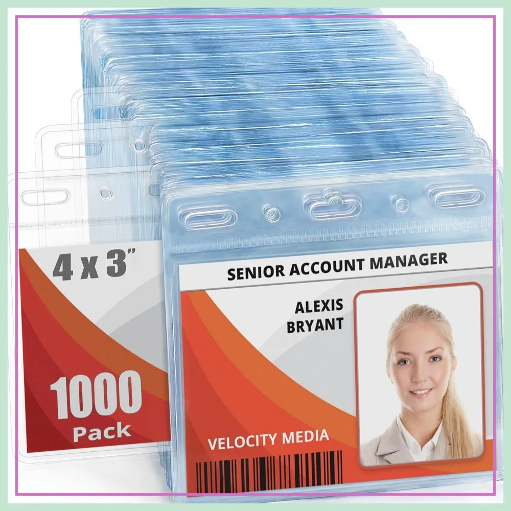 

Clear ID Badge Holder 4x3 Inch, Horizontal, No Zipper, Bulk 1000 Pack for Quick Load