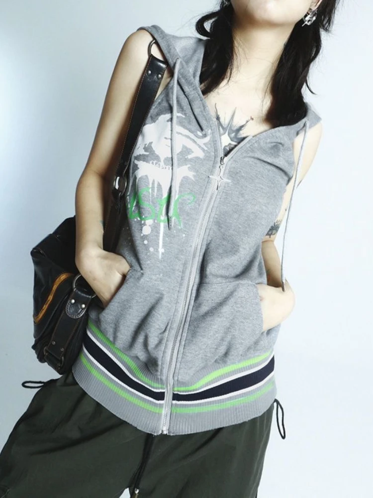 الألفية التوابل فتاة الشرير طباعة سترة جديد الصيف الرجعية الرياضة التباين مقنعين سترة Halterneck سترة بلوزات بلا اكمام 2000s