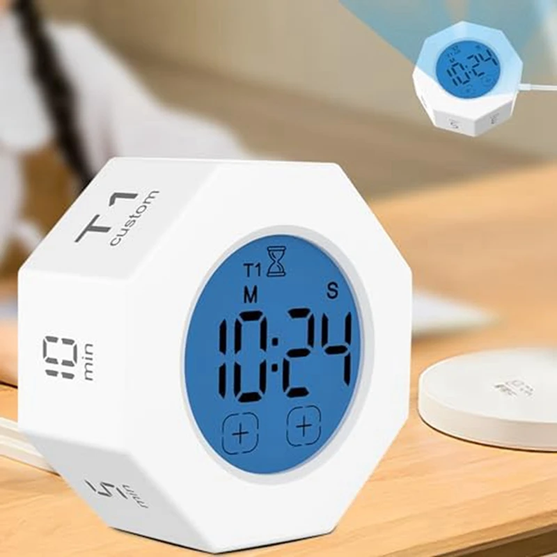 1 Piece Octagonal Gravitational Flip Focus Timer Mute & Adjustable Sound Alert Productivity Timer Square