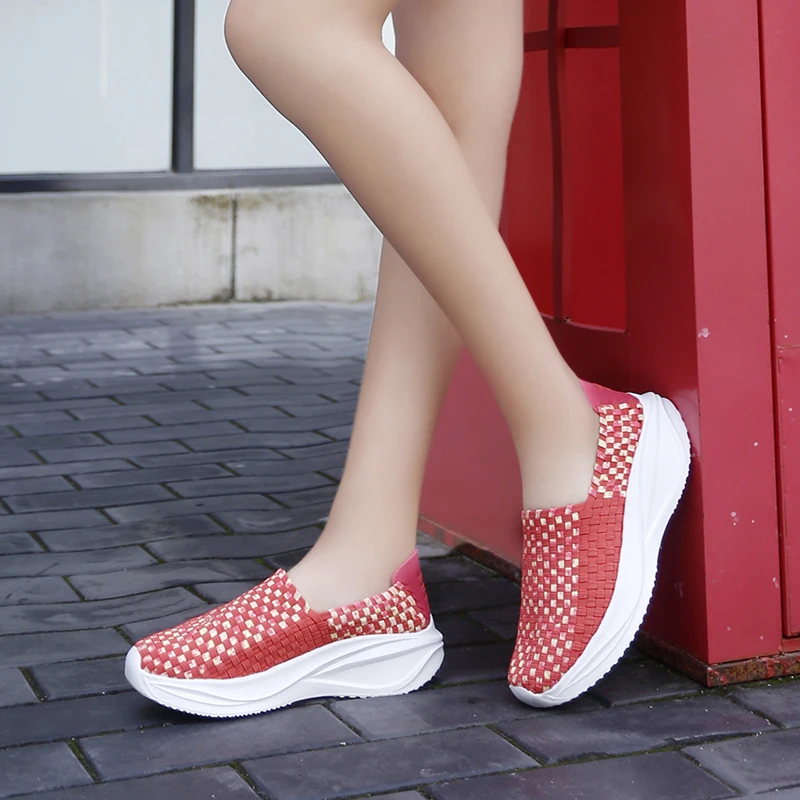 Women Woven Shoes Loafers Platform Handmade Elastic Slip on Casual Wedges Shoes  Lady Footwear Soft Zapatos Plus Size 42 - view 6