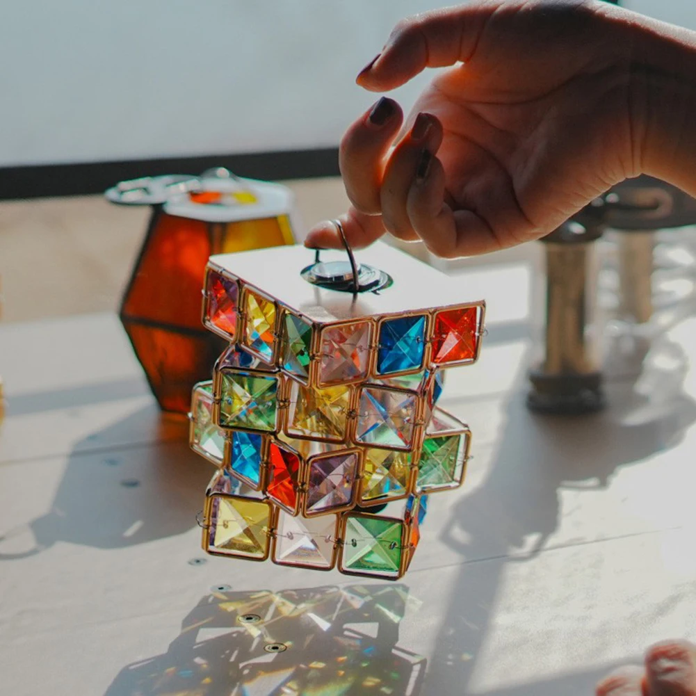 Outdoor Camping Retro Diamond Cube Lampshade Colorful Crystal 8-Sided Design for 38/GZ Lamps, Ambient Light for Desktop