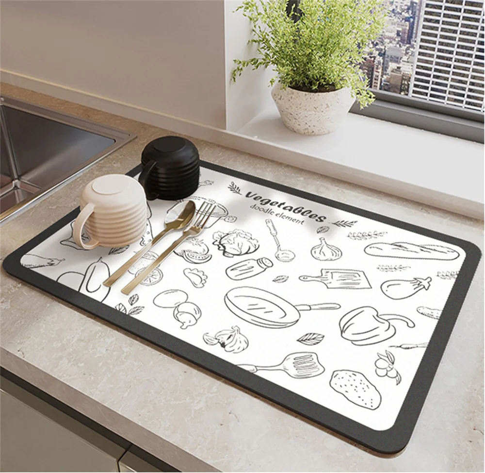 Diatomaceous Mud Water Absorption Quick Drying Mat for Kitchen, Bowl, Plate, Cup, Table Coffee Machine, 40x50cm