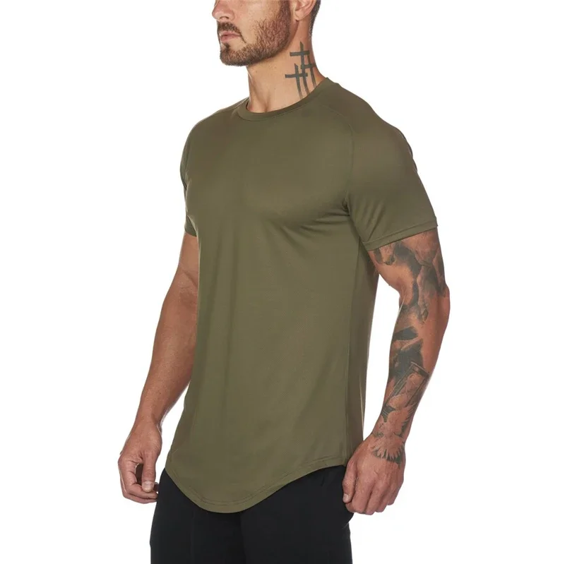 Plain Summer Cool Mesh Quick Dry Short Sleeve Shirt Gym Fitness Muscle Slim Fit Tops Mens Bodybuilding Sport Breathable T-shirt