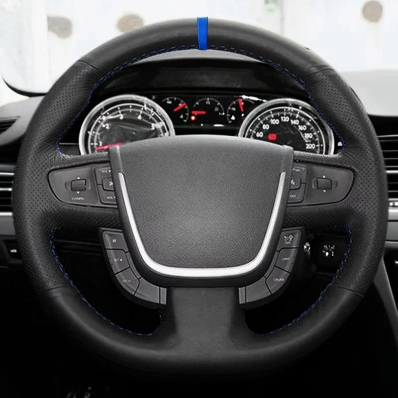 For Peugeot 508 508SW 2011 2012 2013 2014 20115 2016 2017 2018 Perforated Leather Trim Hand Braid Car Inner Steering Wheel Cover