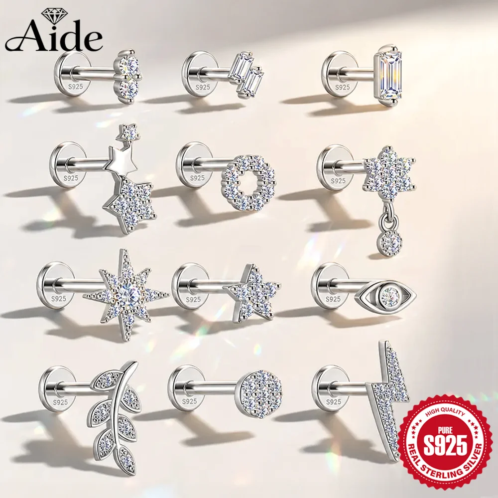 AIDE Moissanit 925 Sterling Silber Geometrische/Stern-/Blitz-Ohrstecker für Damen, Mini 16G Gold Ohrstecker mit Innengewinde