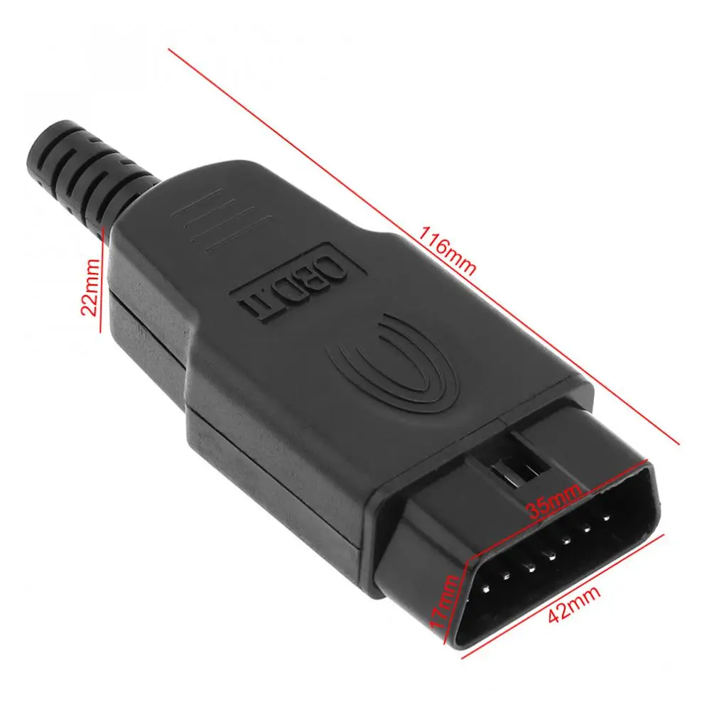 OBD-II DIY 16Pin Male Extension Opening Cable Car Diagnostic Interface Connector PLug with SR Shell and Screw Car Accessories