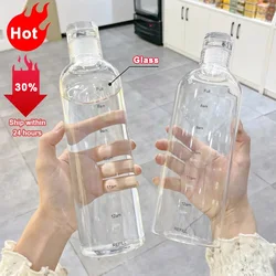 Botella de agua de vidrio de gran capacidad con marcador de tiempo, cubierta transparente para bebida de agua, leche, jugo, taza Simple, regalo de cumpleaños, 750ml