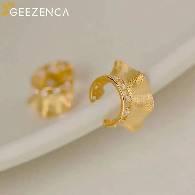 GEEZENCA S925 Silver 5A Zircon Ruffles Clip On Earring Original Design Ear Cartilage Cuff No Piercing Earrings For Women Gift