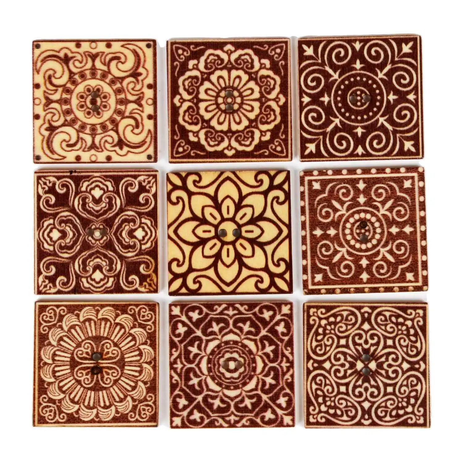 30pcs Retro Square Pattern Wood Buttons Sewing Scrapbooking Clothing Headwear Handmade Crafts Home Decor Accessories DIY 30mm