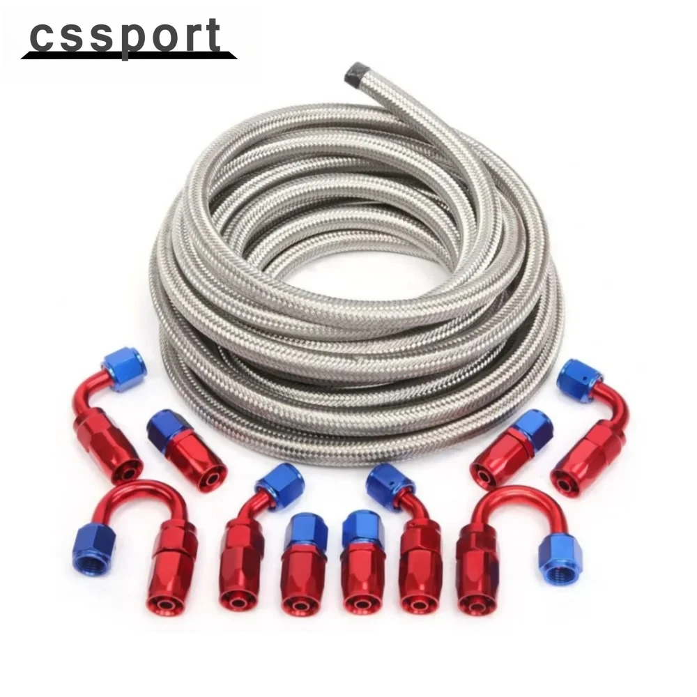 

AN6 Фитинг 20 футов из нейлона и нержавеющей стали, плетеный масляный топливный шланг, серебристый комплект с 10 фитингами, красно-синий для впрыска топлива