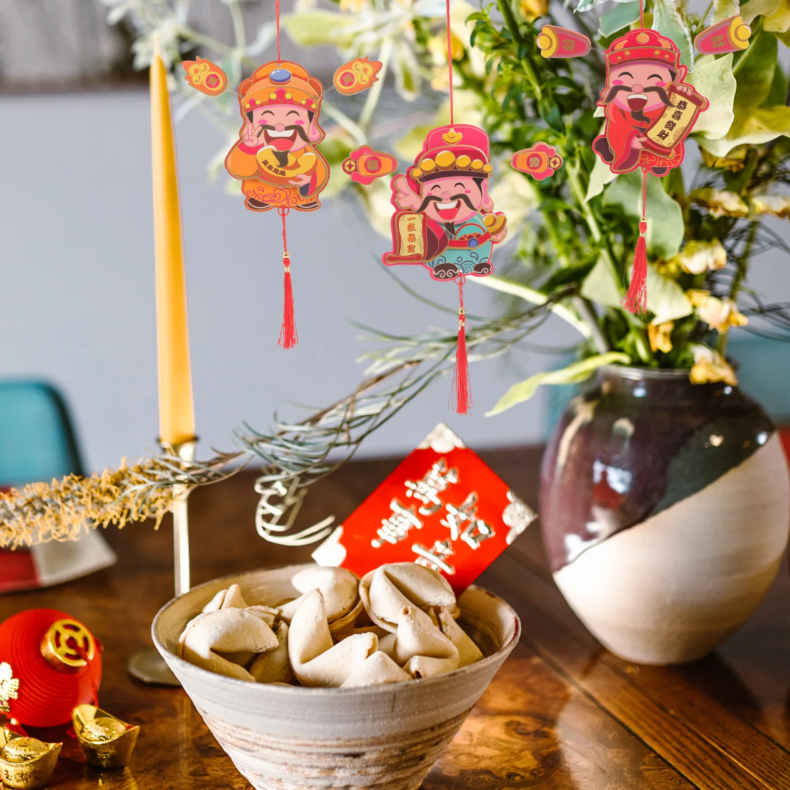 

6pcs God of Wealth Pendants Chinese New Year Decorations Festive Bonsai Hanging naments Indoor Tree Decors Paper Jam H made