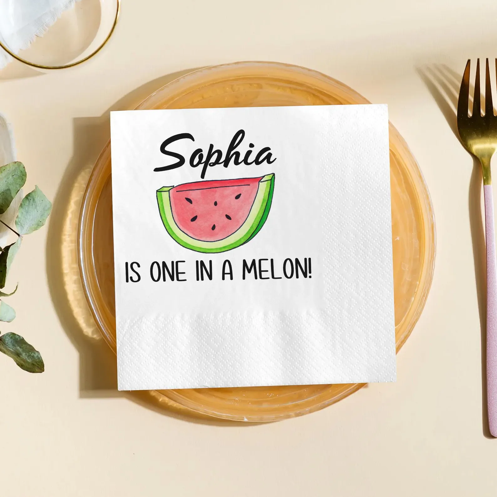 Servilletas de primer cumpleaños de sandía uno en una melón, fiesta de cumpleaños de verano, fiesta de melón para niña, cóctel personalizado, almuerzo o Din