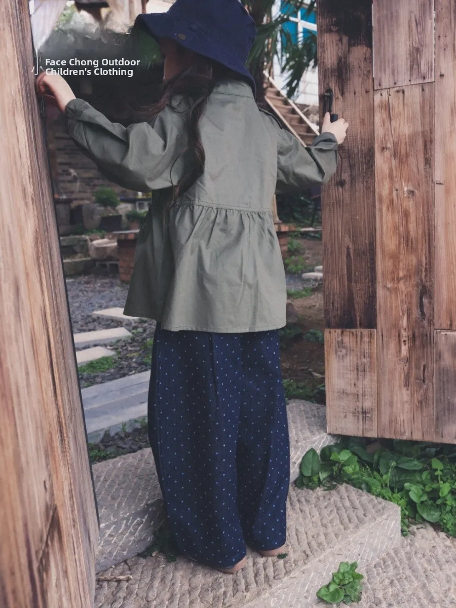 Outdoor Girls Workwear Shirt Loose Long Sleeve Pure Cotton Spring Autumn Stand Collar Children's Clothing FaceC Brand