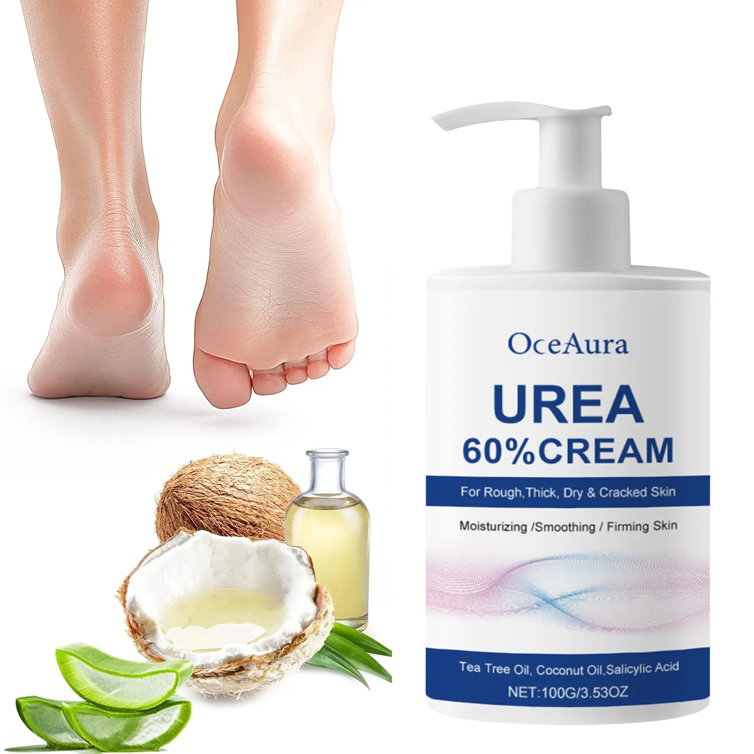 Crème pour les pieds à l'urée 60%, pour talons craquelés, hydratant et réparateur intensif, dissolvant de callosités et de peaux mortes, Anti-séchéité pour les mains et les pieds
