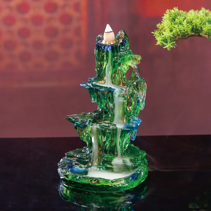 Antique Glaze Rockery Backflow Censer, Zen Desktop Landscape Ornament for Sandalwood Incense