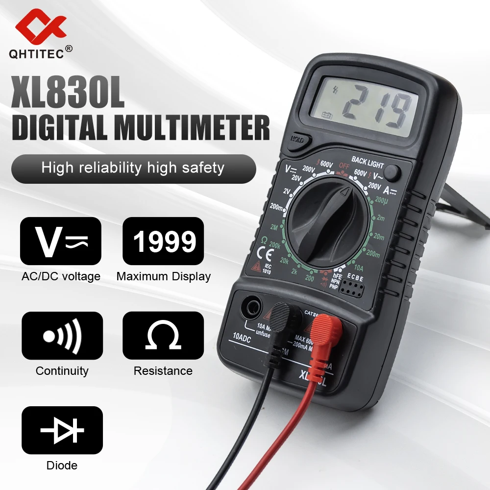 QHTITEC XL830L Digital Multimeter AC/DC  Ammeter Voltmeter Ohm Voltage Tester 1999 Counting Multifunctional Portable Multimeter