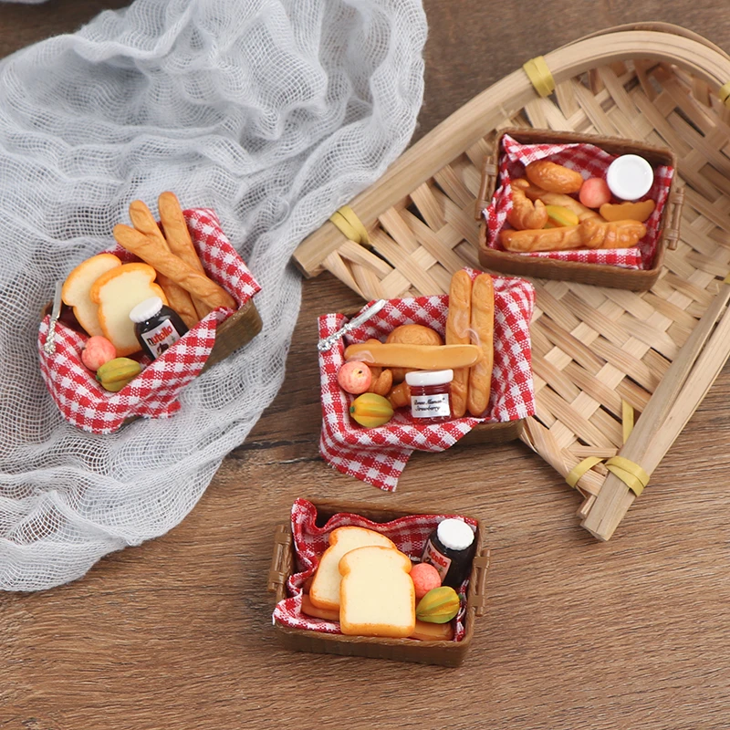 Dollhouse Miniature Bread Basket Simulation Food Model Toys DollHouse Decoration