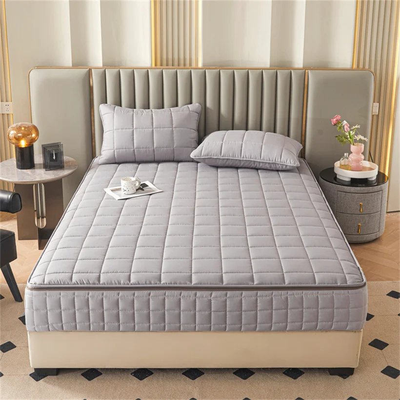 

6-Sides Full Enclosed Mattress Cover Protector with Zipper Thicken Mattress Topper Pad Luxury Embossed Soft Fitted Bed Sheet