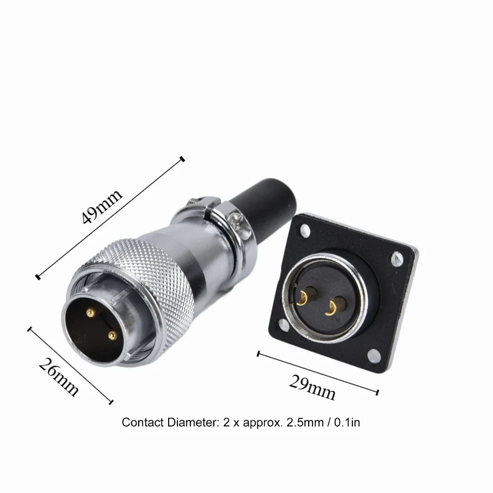 WS20 2 Pins Aviation Connector Waterproof Male Plug Female Plug Metal Thread 500V 25A Panel Mount Connector