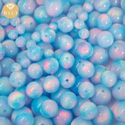 Free Shipping OLP326 Top Fire Synthetic Ball Shape Blue Nebula Opal Bead With Full Hole/Half Hole/Without Hole 3mm~5mm