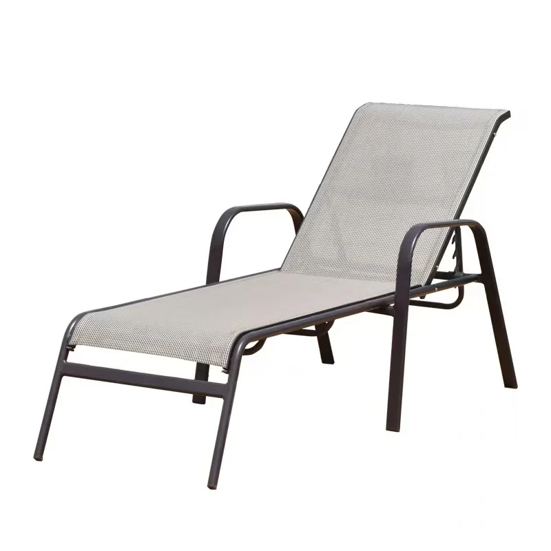 Breathable Mesh Adjustable Patio Chaise Lounge Weather-Resistant Metal Recliner for Backyard Hotel