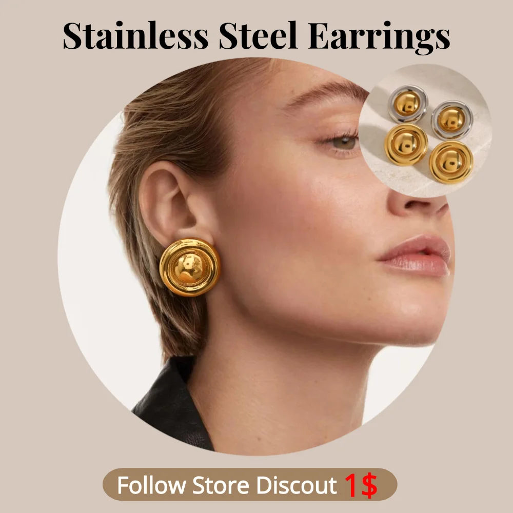 

Stainless Steel Round Earrings Plated 18k Gold Color Non Tarnish Waterproof Trendy Jewelry Earrings For Women Gift