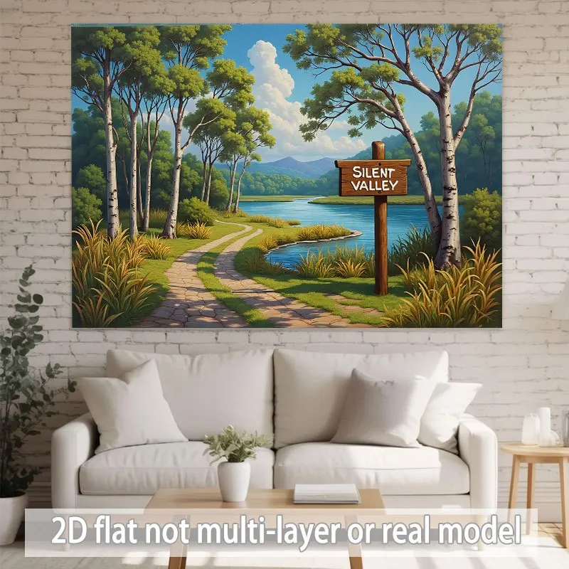 Boho Nature Tapestry Wall Hanging Forest Landscape Decor Picture Polyester Art Outdoor Park Scenic Silent Valley Room Decoration