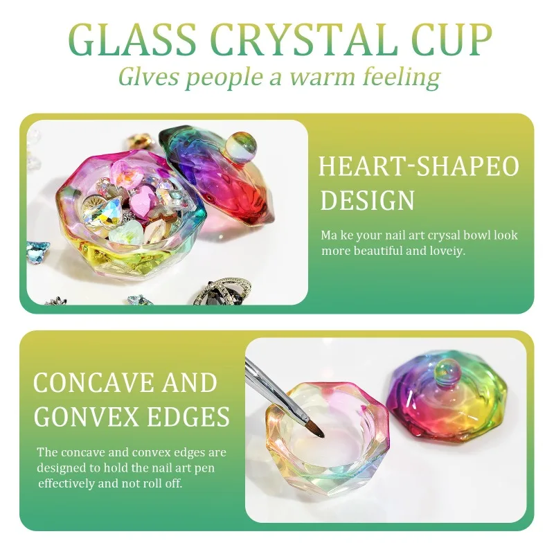 Glas Acryl Poeder Vloeibare Nail Crystal Aurora Verblinding Cup Met Deksel Kleurrijke Kom Bekerhouder Container Apparatuur Nail Art Tools