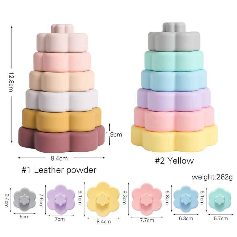 Baby Silicone Building Block Infant Montessori BPA Free Cartoon Flower Shaped Stacking Soft Block Kids Silicone Teething Toys