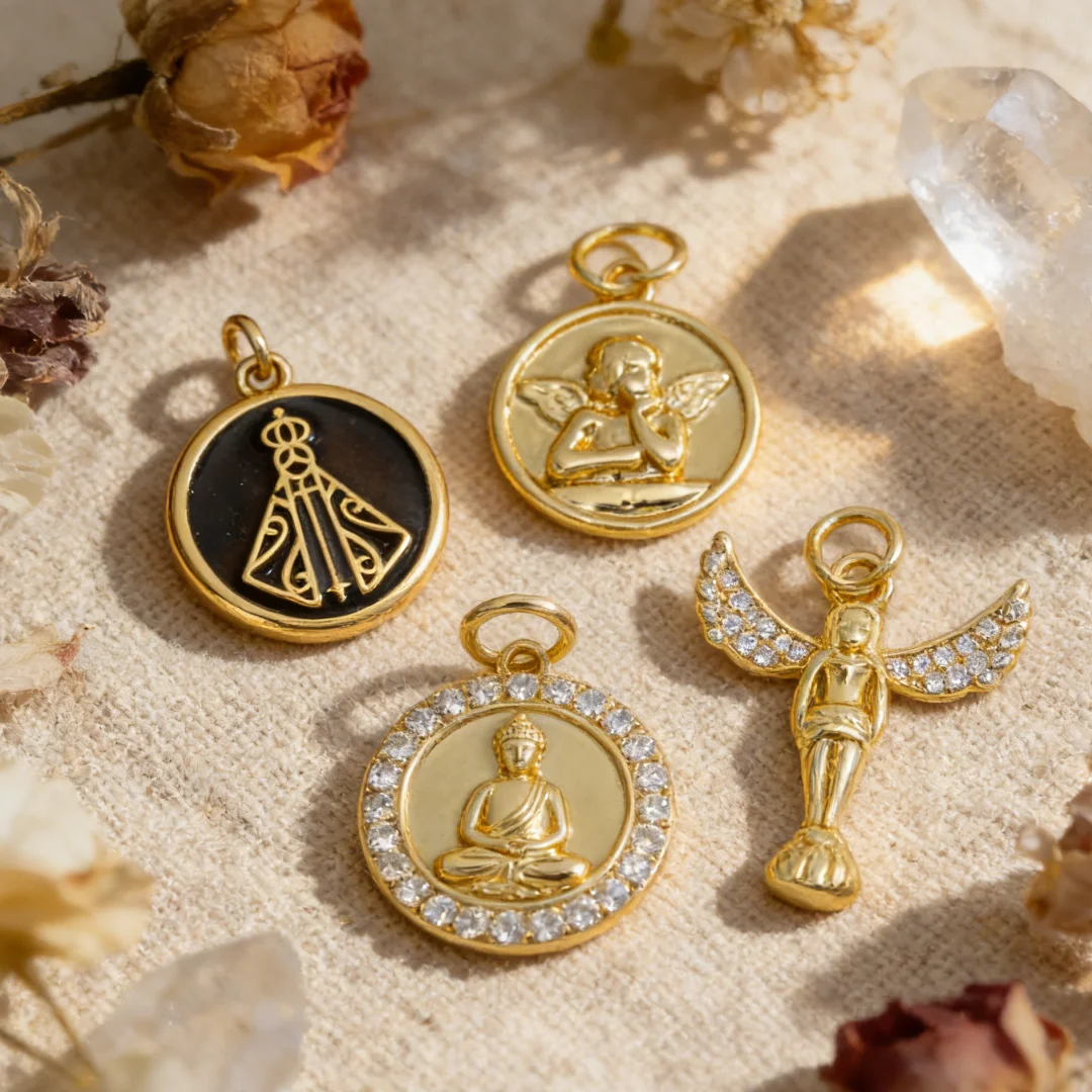 

15Pcs Pendants Brass Cubic Zirconia Enamel Round Angel Charms for DIY Jewelry Accessories Necklace Bracelet Daily Wear Women Men