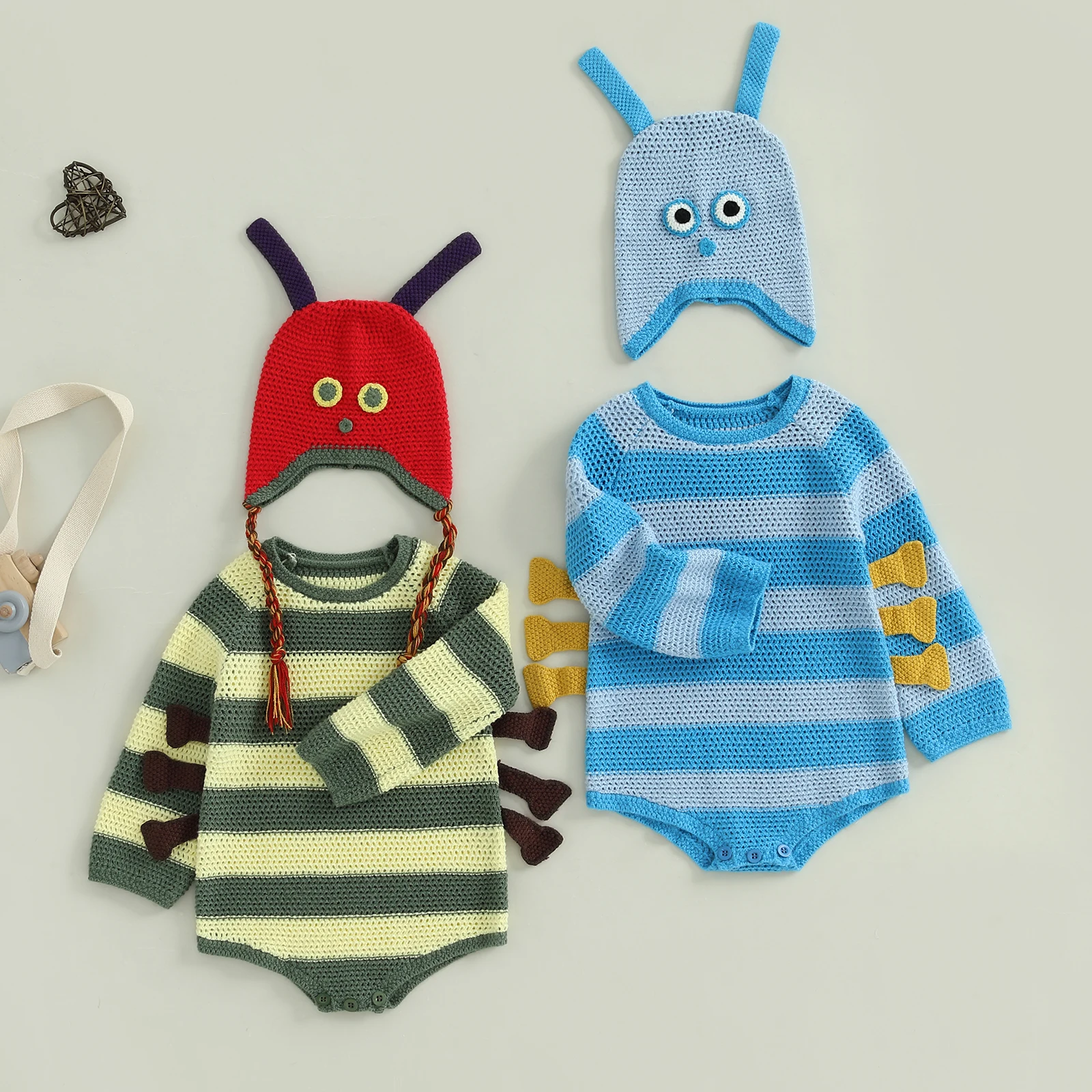 

Baby Fall Sweater Romper Casual Striped Tentacle Long Sleeve Jumpsuit and Hat Set for Newborn Girl Boy Cute Clothes
