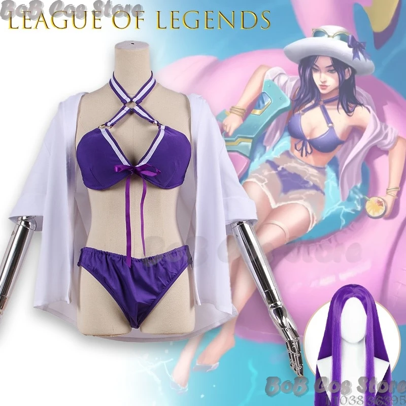 Ropa de Cosplay de League of Legends para Fiesta EN LA Piscina Caitlyn, traje de verano, traje de baño, accesorio de Anime, traje de Carnaval de Halloween Cos
