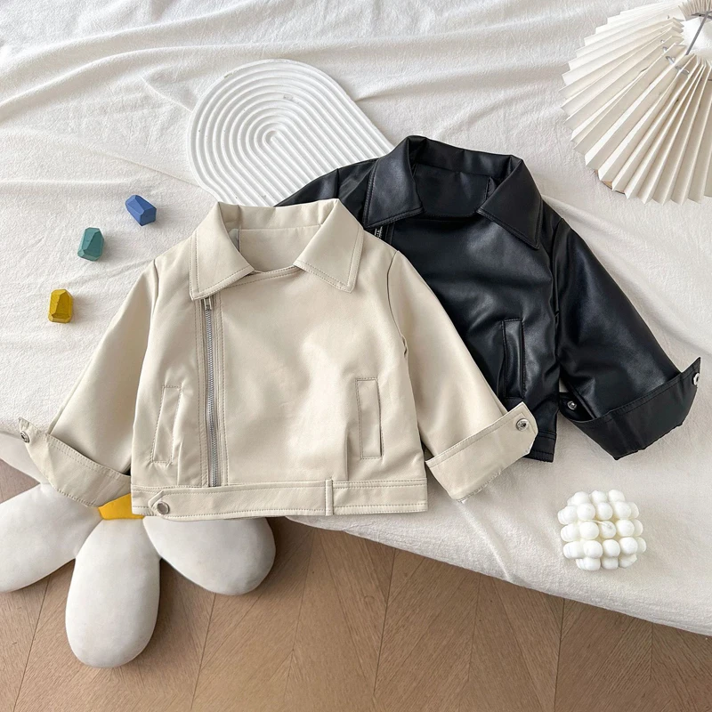 Girls Jacket Motorcycle Girls Handsome Leather Jacket Spring Autumn Short Style Lapel Zipper Coat For Girls Stylish Pu Outwear