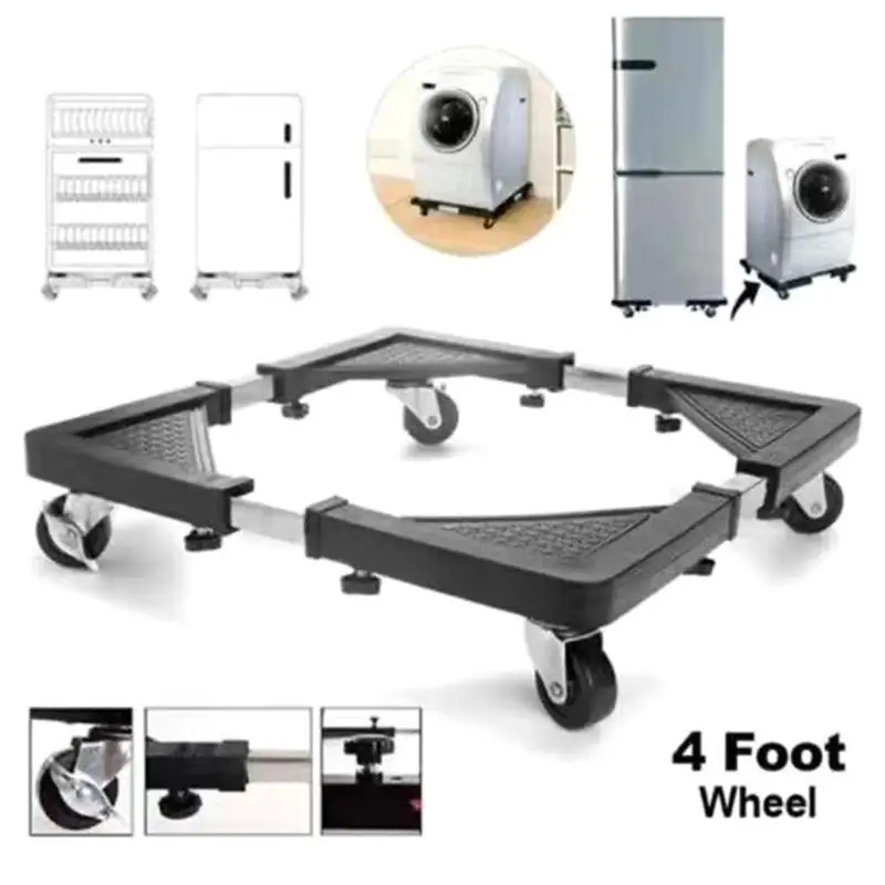 Stainless Steel Appliance Dolly Cart With 4 Locking Wheels - Adjustable Mobile Roller Base For Refrigerator/Washing Machine