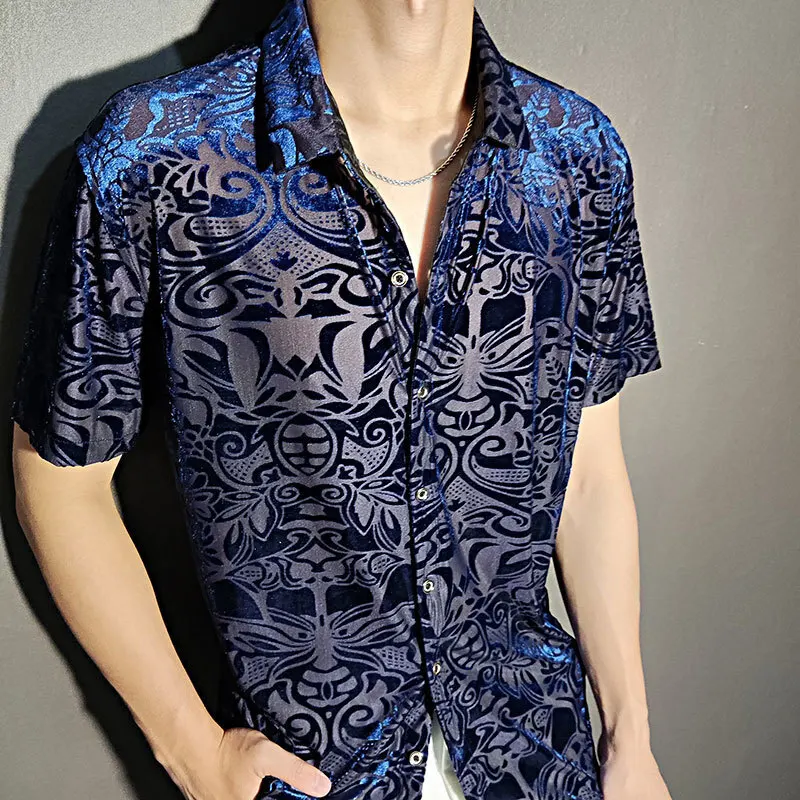 Artistic Geometric Pattern Shirt Men High Quality Party Plus Size Designer Shirt Fashion Sexy Short Sleeve Shirt Multicolor