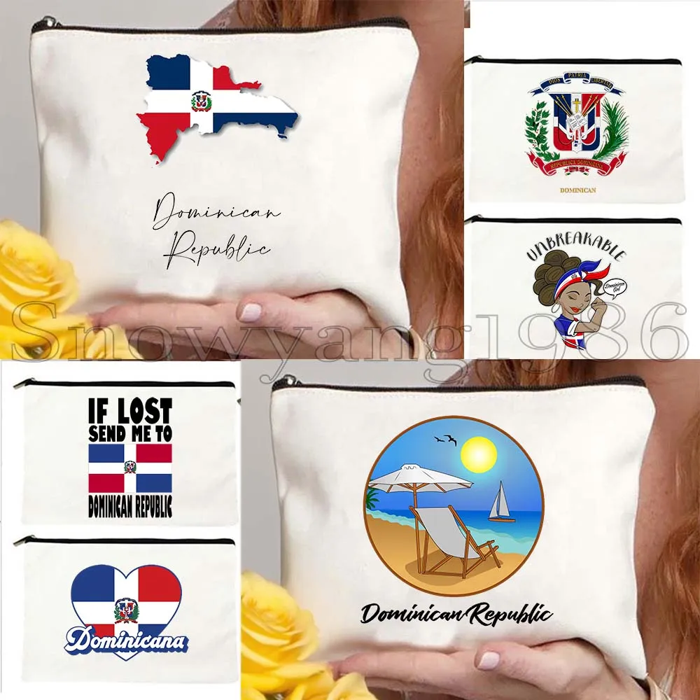 Dominican Republic Flag Map Dominic Girl Santo Domingo Gifts Canvas Cosmetic Bag Storage Lipstick Makeup Bag Case Cotton Pouch