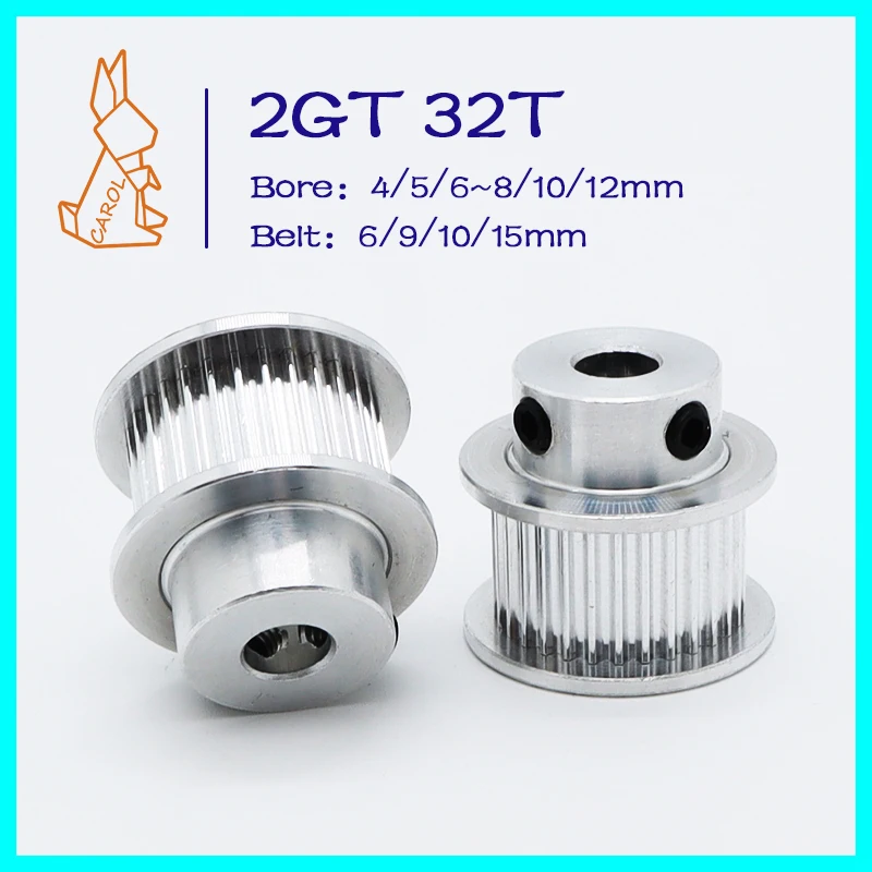 32Teeth GT2 Timing Pulley Bore 4/5/6~8/10/12mm 2M Tooth Belt Width 6/9/10/15mm 3D Printer Part Synchronous Wheels 32T 2GT Pulley