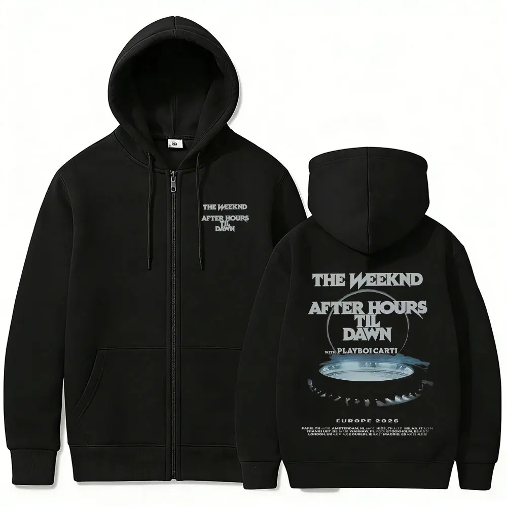 Rapper The Weeknd After Hours Til Dawn with Playboi Carti Tour 2026 Zipper Hoodie Men Hip Hop Fashion Pop Music Zip Up Jacket