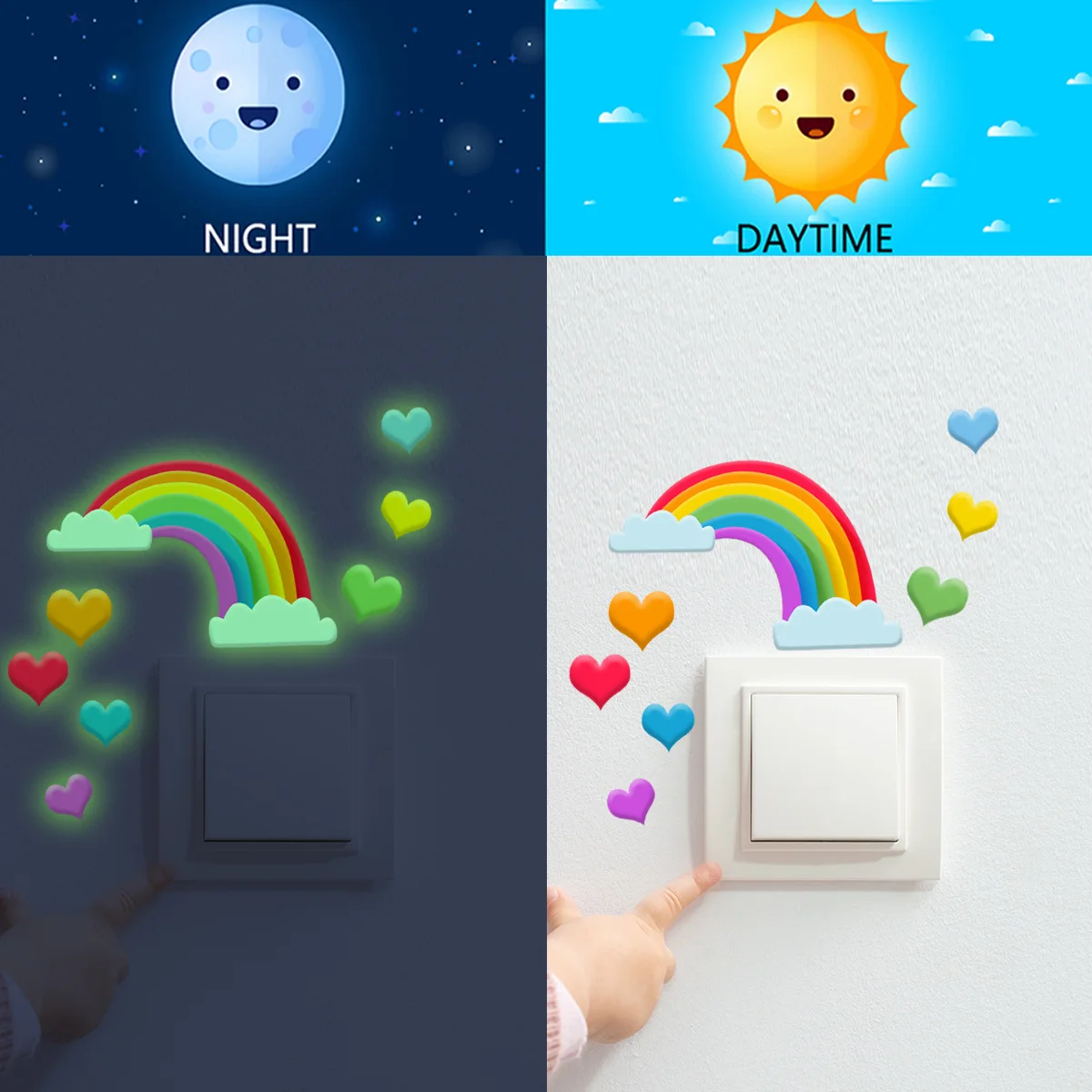 11.5*11.5cm Wall Sticker Luminous Rainbow Love Wall Sticker Switch Sticker Living Room Decal  Mural Wall Sticker Self Adhesive