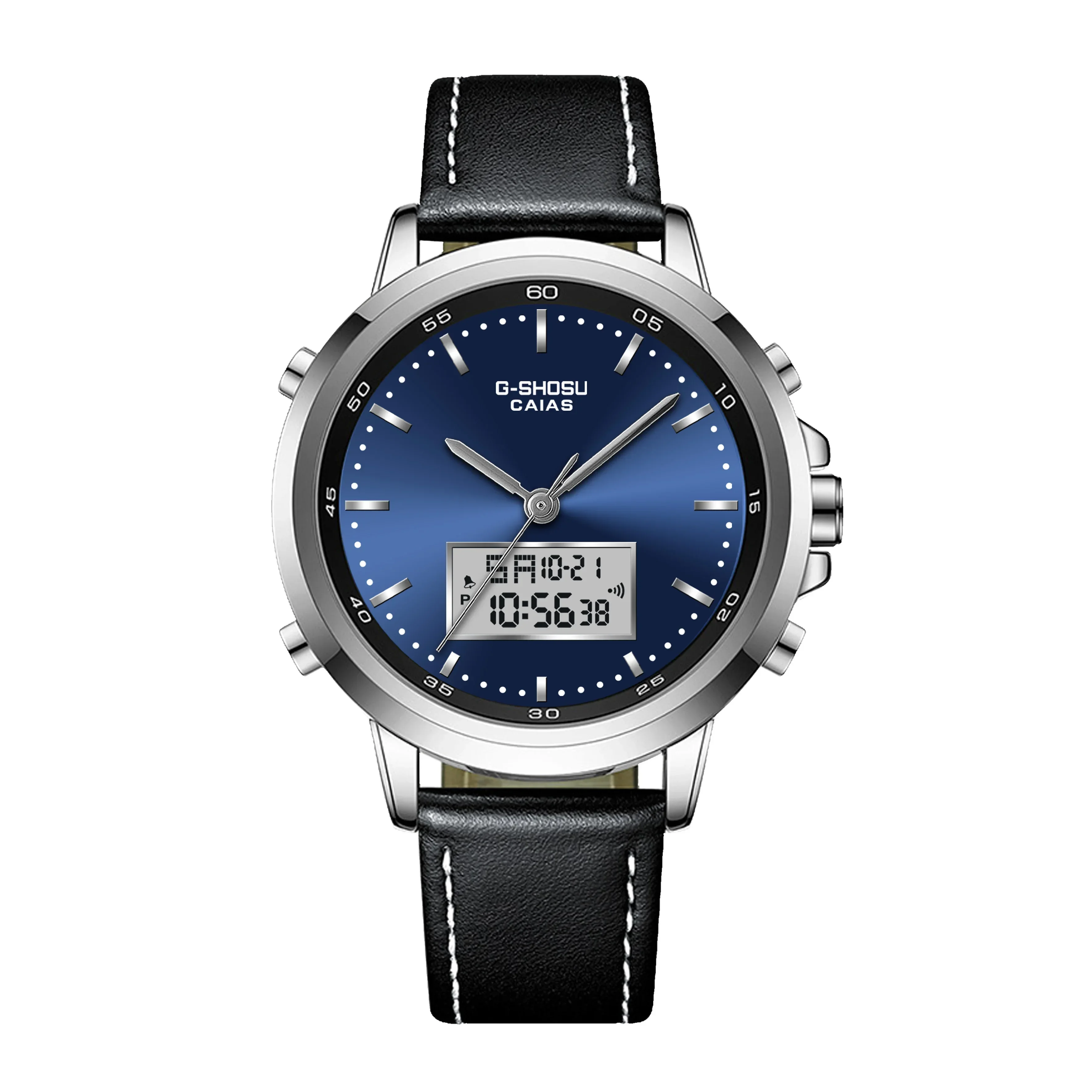 ساعة رياضية رقمية إلكترونية للجنسين مقاومة للصدمات، توقيت عالمي، وظيفة كاملة، شاشة LED مزدوجة، سلسلة من سبائك البلوط