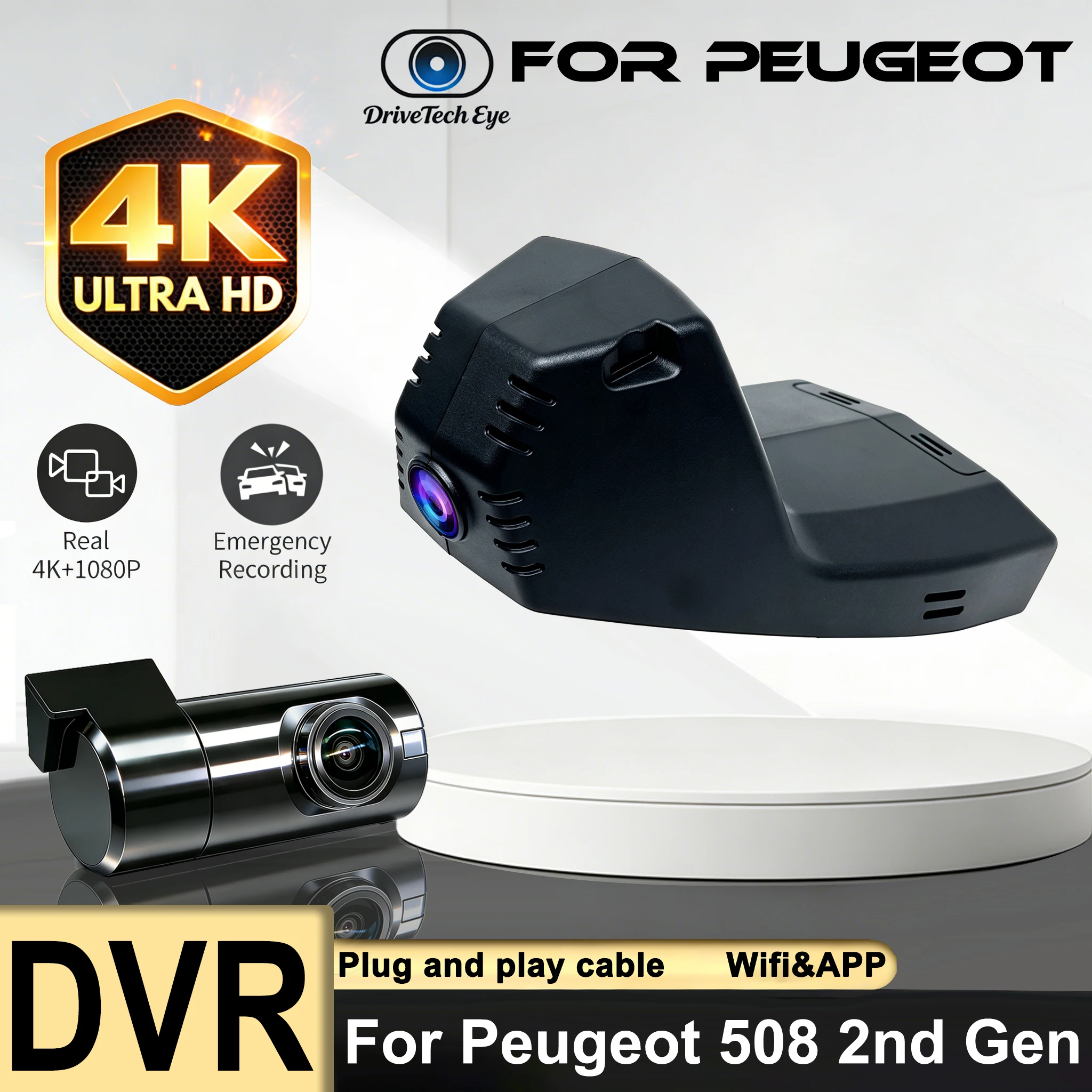 4K HD Plug And Play WIFi Car DVR Video Recorder OEM For Peugeot 508 2nd Gen 508SW PSE 508 SW Sport 2022 2021 2020 2019 Dash Cam