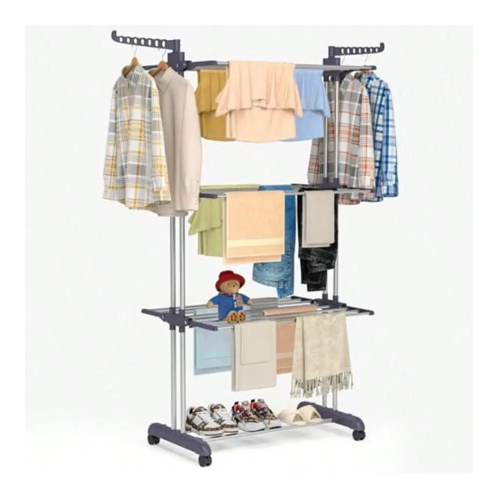 Drying Rack Folding Drying Rack Clothing 4 Tier Clothes Horses Rack Stainl Steel Laundry Drying Rack With Two Side Wings Grey