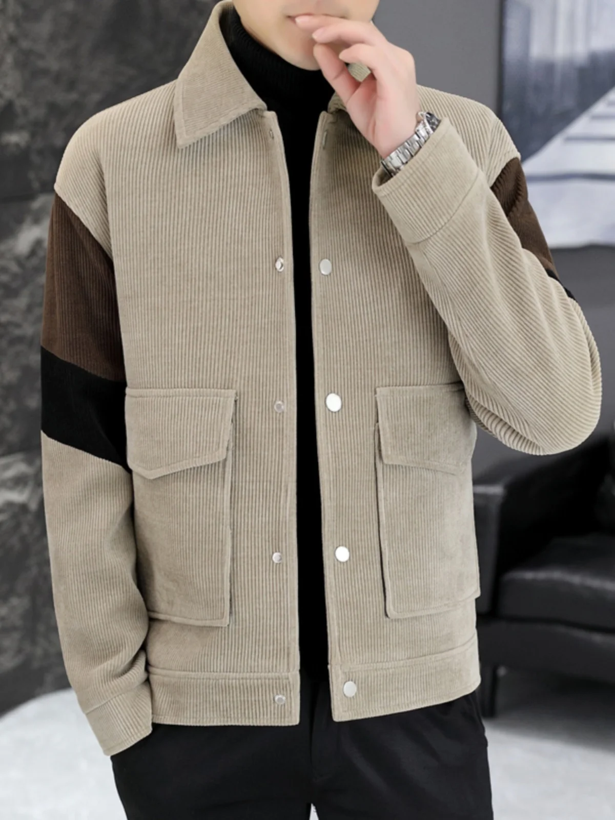 

Spring Autumn Men's Jaet Woolen Coat Casual Collar ort Sle Youthful Faion Single Button Pure Color Spring Autumn Jaet