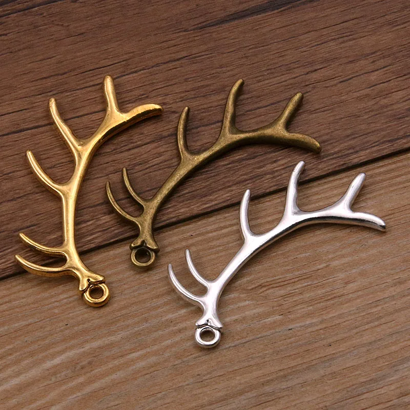 3PCS 30*65mm Metal Alloy 3 Color Antlers Deer Head Charms Animal Pendant For Jewelry Making DIY Handmade Craft