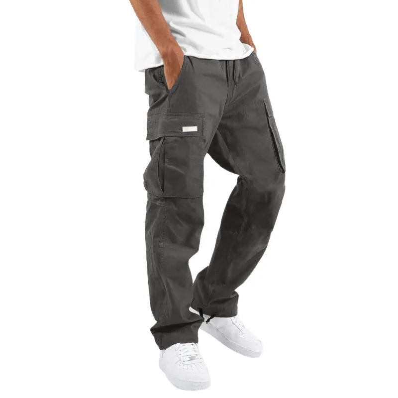Mehrfarbige Cargo-Hose für Herren mit Mehreren Seitentaschen, Kordelzug, Locker Geschnitten, Gerade Form, Streetwear, Arbeits- und Freizeithose