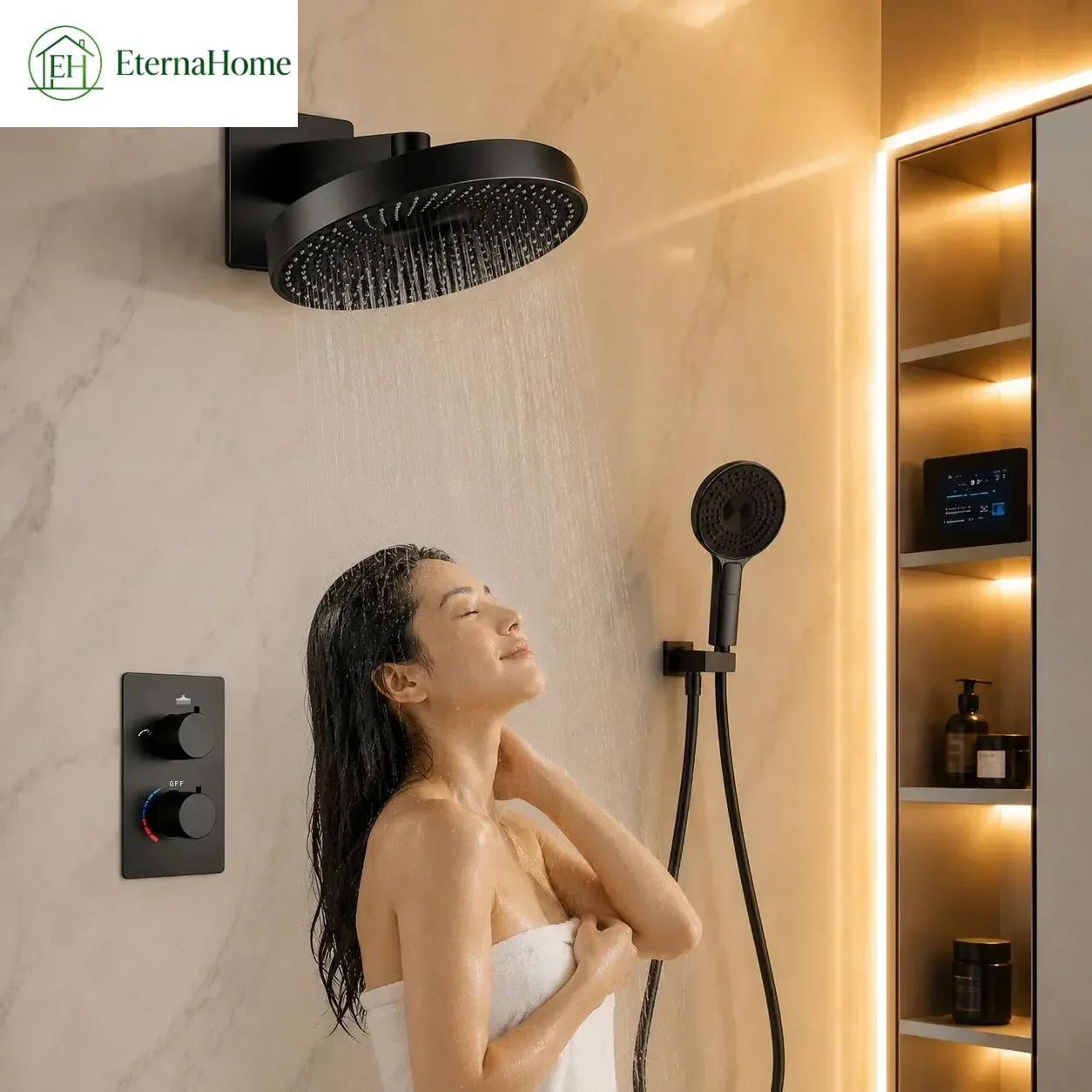 Gun Grey/Black Rain Bathroom Shower Faucet Set Modern Luxury Embedded Bathtub Mixer 2 Ways Rainfall Thermostatic Shower System