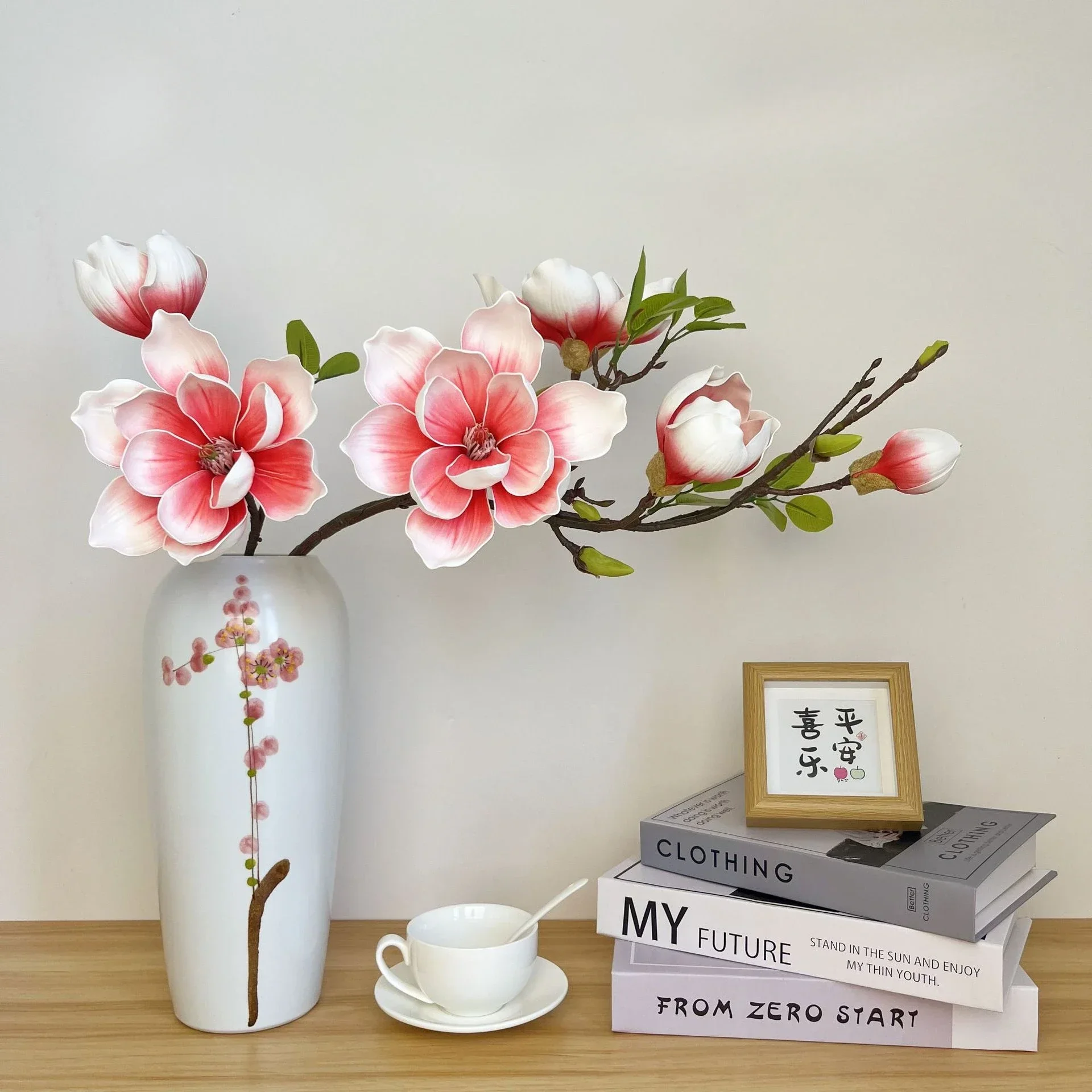 1PC Artificial Magnolia Six Head 110cm EVA Material Real Touch Simulation Magnolia Wedding Home Balcony Decoration Fake Flowers