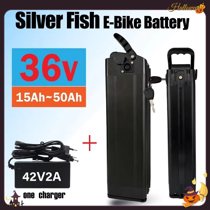 100% high-quality 36v 15ah 30ah 40ah 50ah lithium battery Silver Fish battery 500w lithium-ion electric bicycle 36v18650 battery